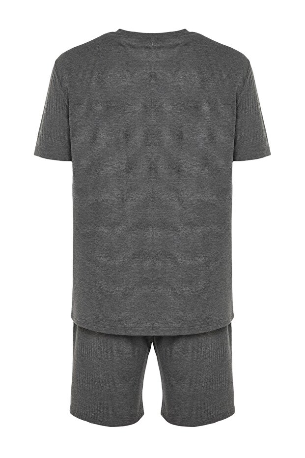 Antrasit Regular Fit Dokulu Örme Şortlu Pijama Takımı TMNSS23PT00032 - 8