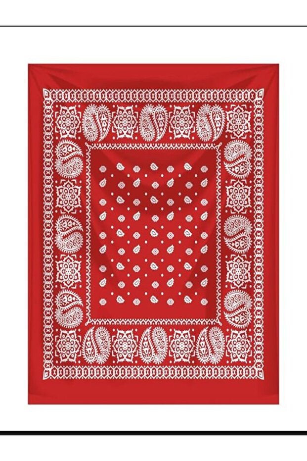 White Shawl Pattern on Red Background Square 100% Cotton Bandana 55x55 Unisex