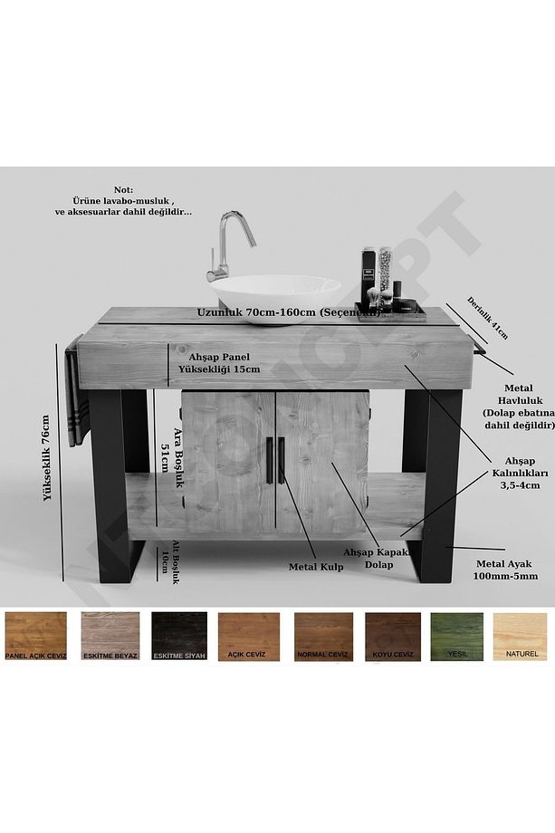 Ntconcept Miha Masif Ahşap Lavabo Dolabı Hilton(70cm) - 2