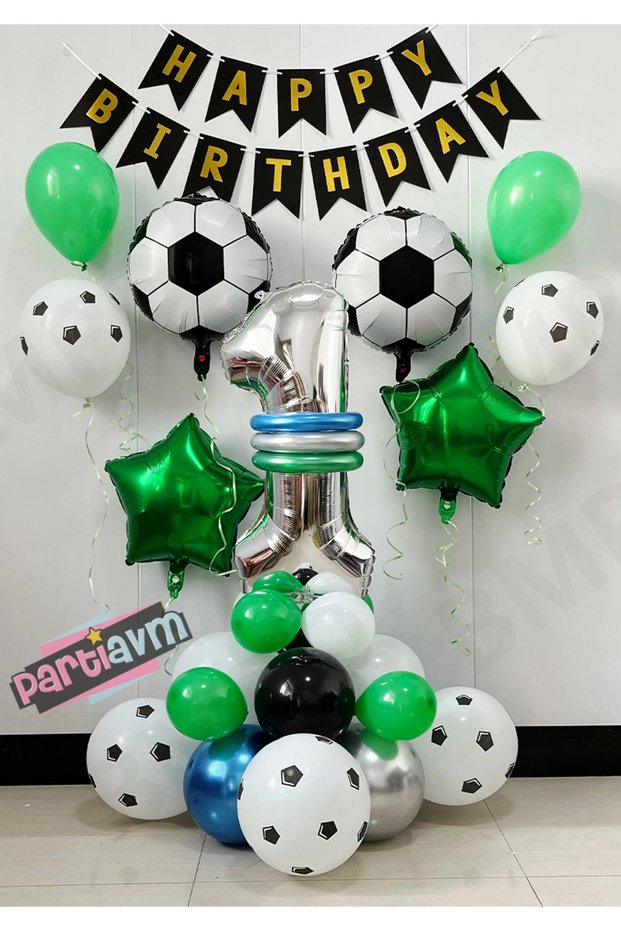 Football Themed Balloon Set Happy Birthday Banner Football Ball with Number Balloon Options 1-9 Years Old