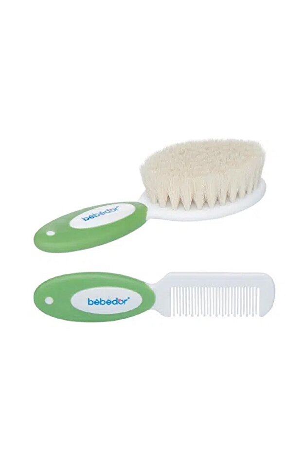 Baby Natural Hair Brush and Comb Set - Green