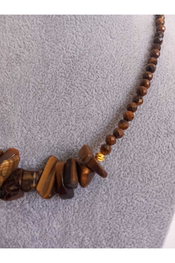 4 Mm Faset Kesim Kaplangözü, Iri Kırık Taş Tasarım Kolye - 3