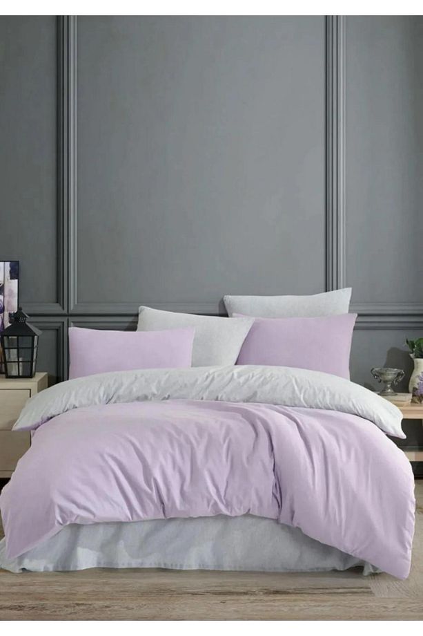 Lilac Düz Desen 4 Yastıklı Çift Taraflı Çift Kişilik Nevresim Takımı %100 Pamuk014530200 - 3