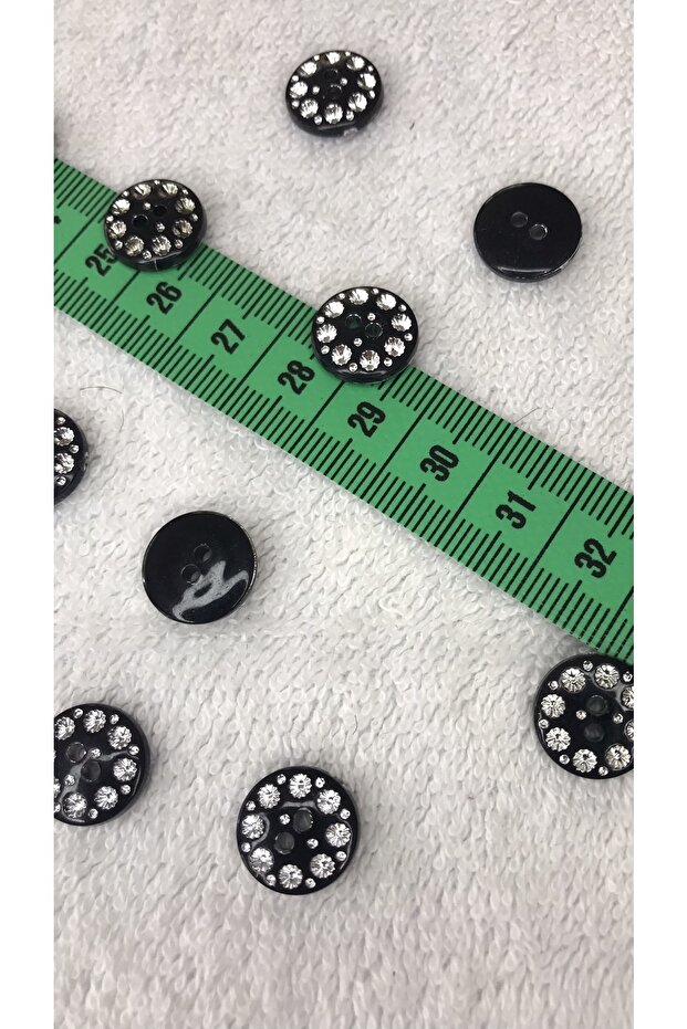 Black Plastic Stone Button 10pcs - 2