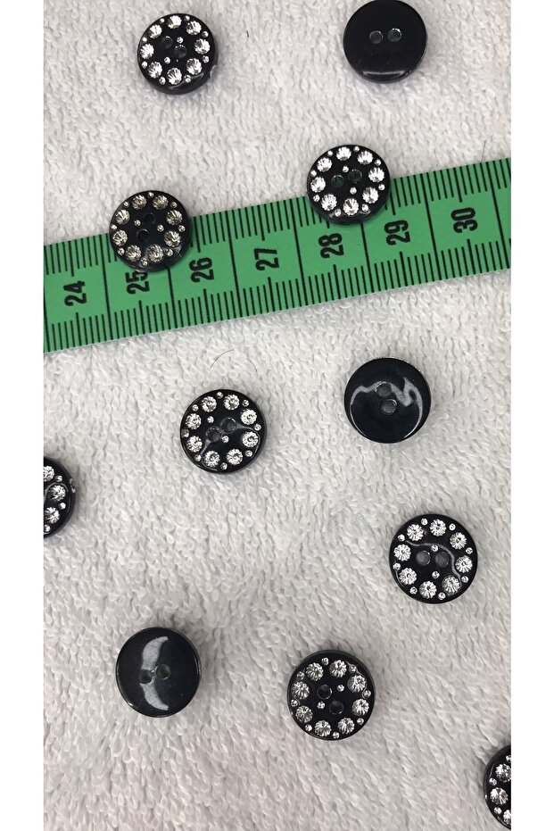Black Plastic Stone Button 10pcs - 3
