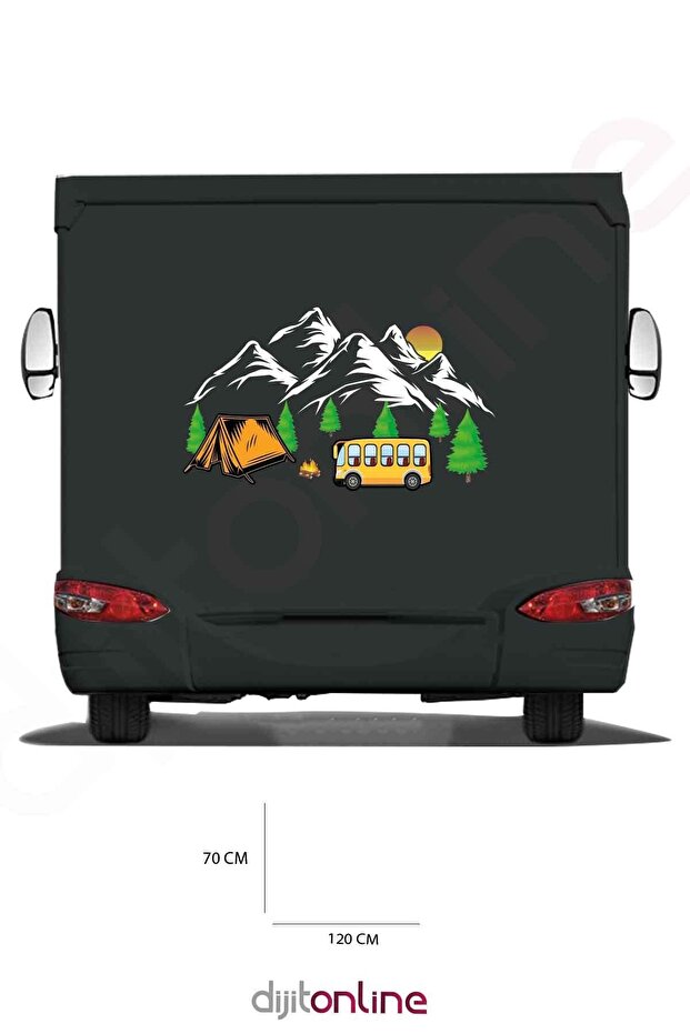 Caravan Camping Print Sticker - Camping Tent Sticker - Mountain And Sun Sticker - 120x70 Cm