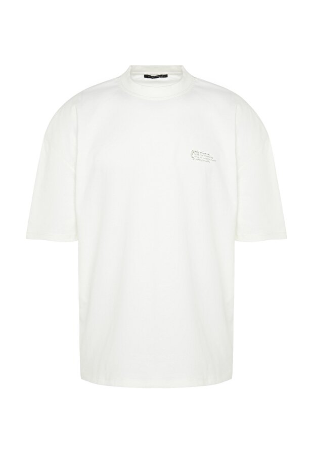 Ekru Oversize %100 Pamuklu Minimal Yazı Baskılı Tok Kumaş T-shirt TMNSS23TS00084 - 6