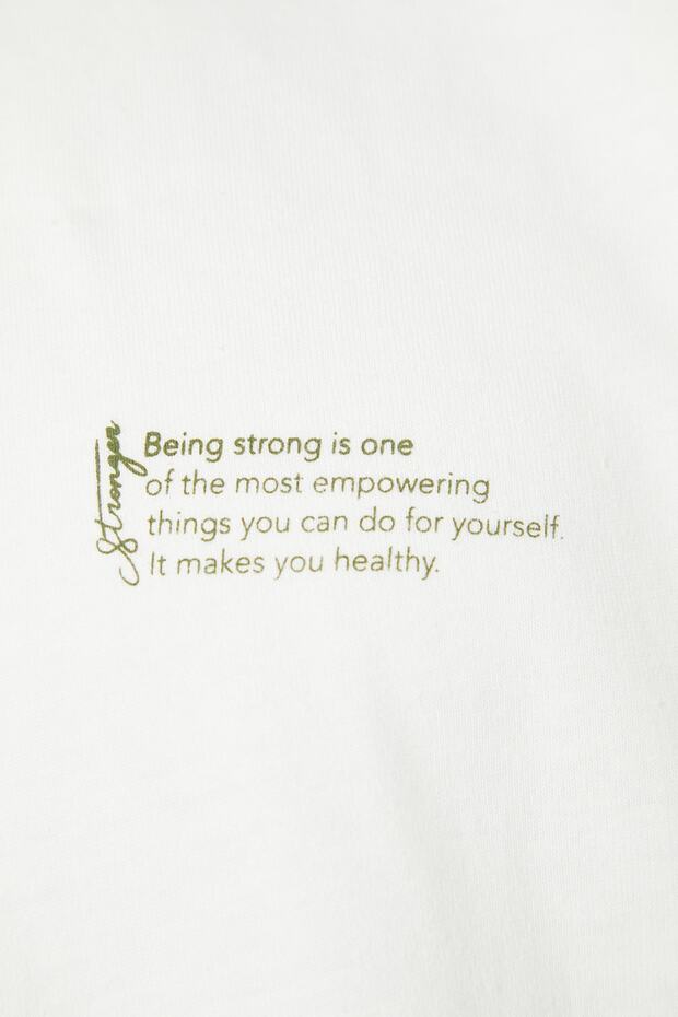 Ekru Oversize %100 Pamuklu Minimal Yazı Baskılı Tok Kumaş T-shirt TMNSS23TS00084 - 7