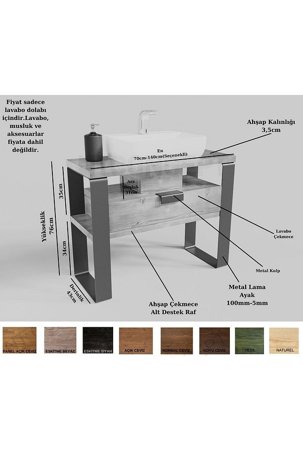 Ntconcept Ipek Masif Ahşap Lavabo Dolabı Hilton(70cm) - 2