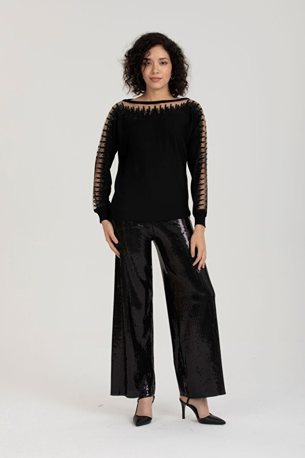 Sequined Regular Waist Wide Leg Pants