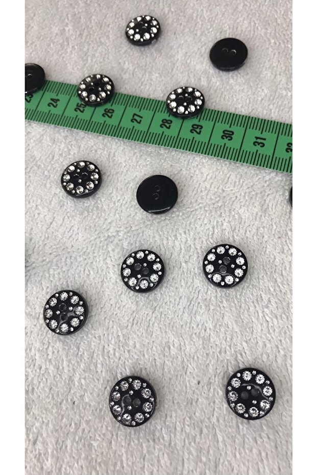Black Plastic Stone Button 10pcs - 1