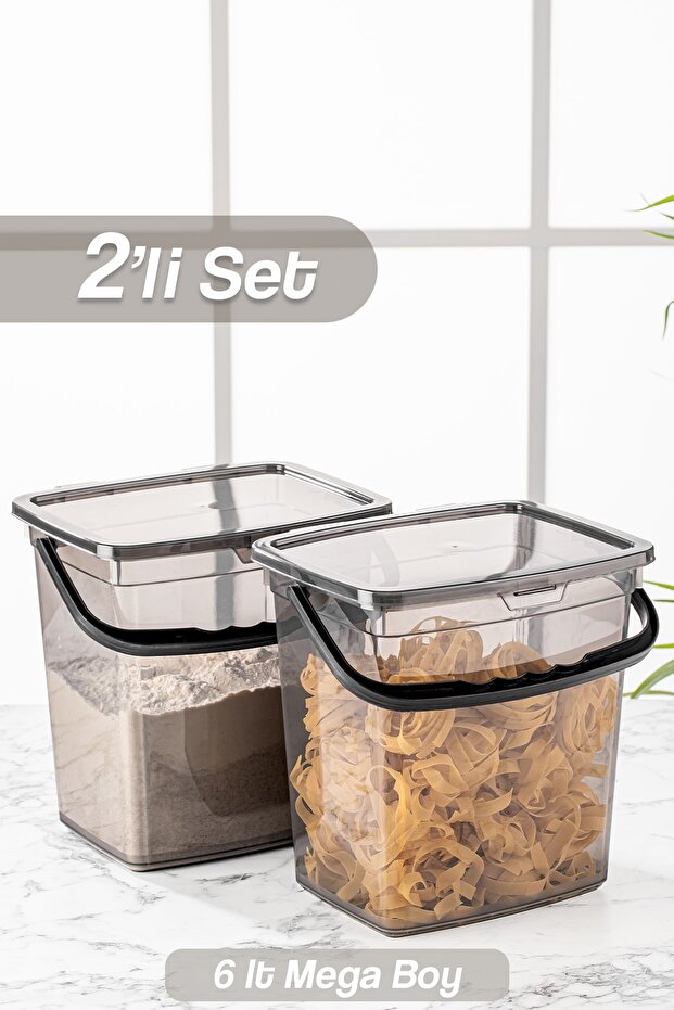 2-Piece Mega Size Flour and Pulses Storage Container - Detergent Dispenser - Food Storage Box 6 Lt Anthracite