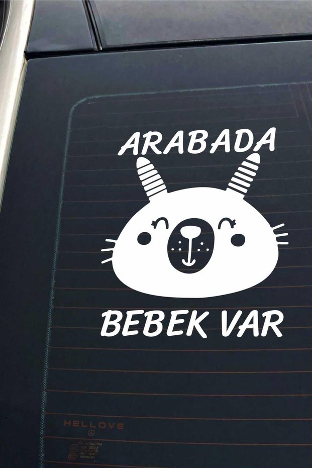 There is a Baby in the Car Cute White Auto Glass Sticker with Animal Figure Warning Lettering