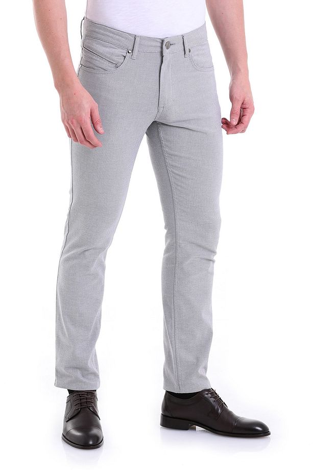 Gri Regular Fit Desenli Pamuklu 5 Cep Kanvas Pantolon - 2