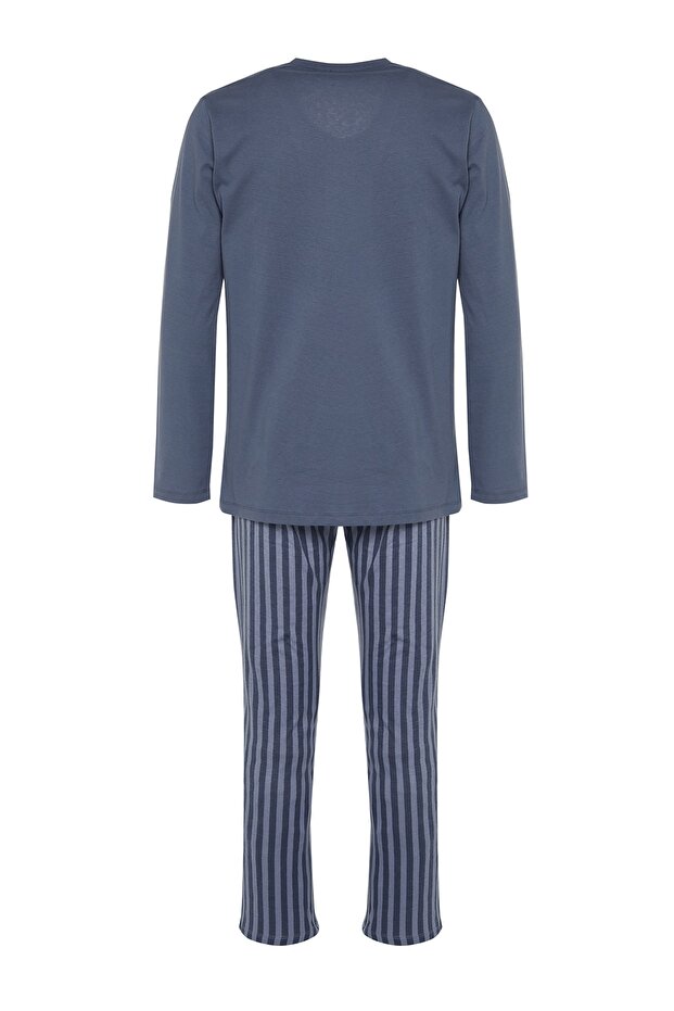 Açık Mavi Regular Fit Baskılı Örme %100 Pamuk Pijama Takımı THMAW21PT0715 - 6