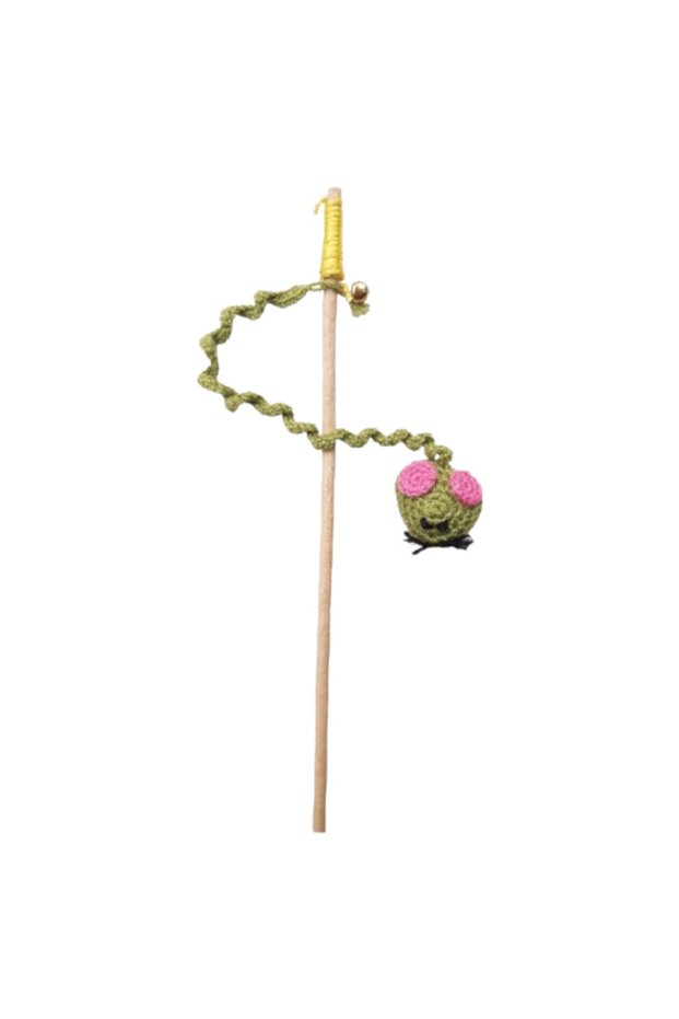 Handmade Knitted Green Cat Fishing Rod Toy