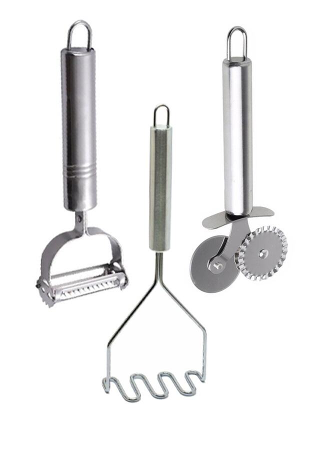 Set of 3 | Potato Masher, Pizza Dough Cutter, Julienne Vegetable Fruit Peeler
