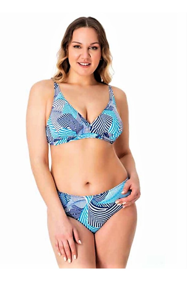 Plus Size Patterned Bikini Set Blue-white - 1