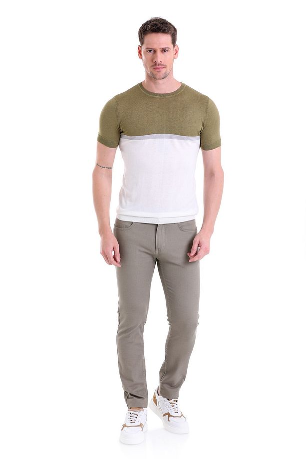 Yeşil Regular Fit Desenli Bisiklet Yaka Triko Tişört - 2