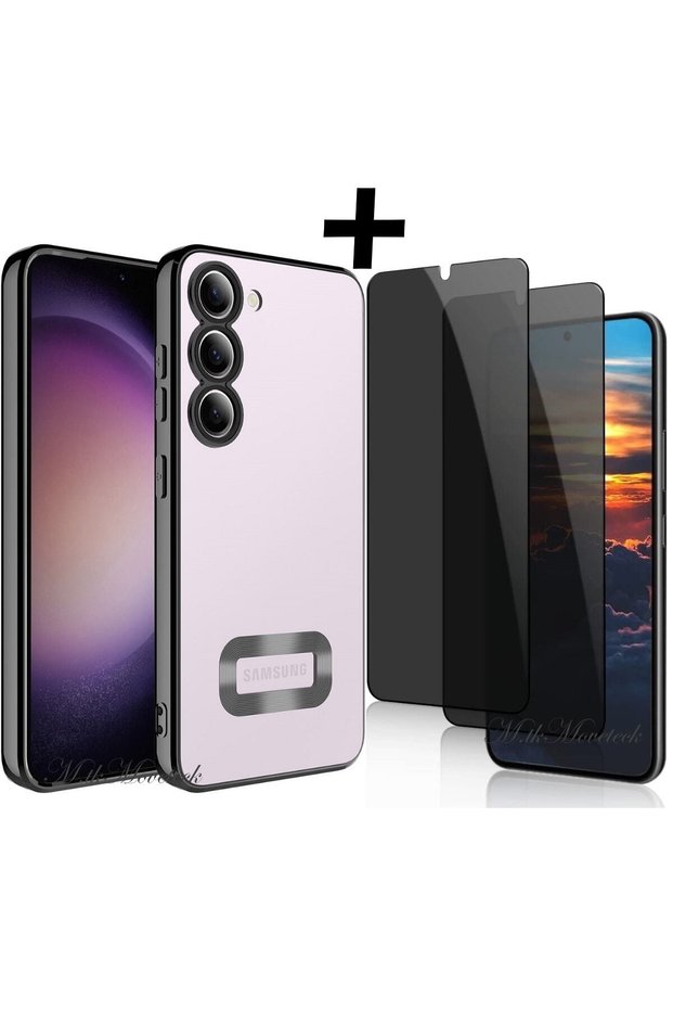 Samsung Galaxy S23 Plus Case Camera Protected Logo Back Transparent Edges Colorful + Ghost Glass Set