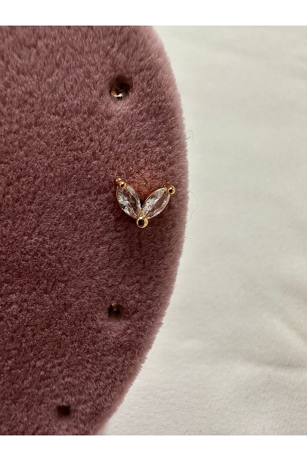 Yaprak Model Gold Iki Taşlı Tragus - Kıkırdak - Piercing - 2