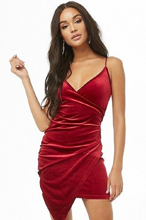 Kadife Askılı Elbise - 1