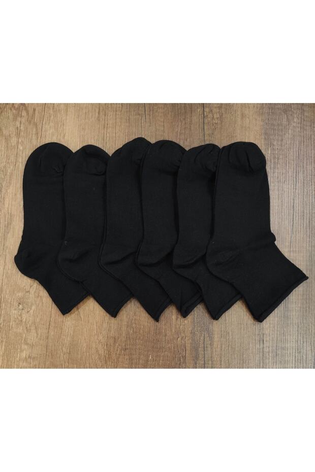 Women's 6 Pairs Combed Cotton Seamless Mid-Calf Non-Elastic Black Socks