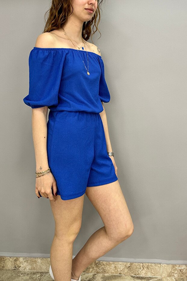 Şort Tulum Kısa Kol Saks Mavi - 2