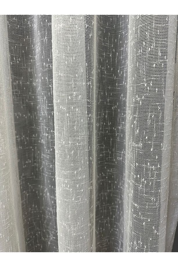Tül | Keten Görünüm | Beyaz | 1 X 2,5 Pileli | Kornişli | Tek Parça | Hazır - 2