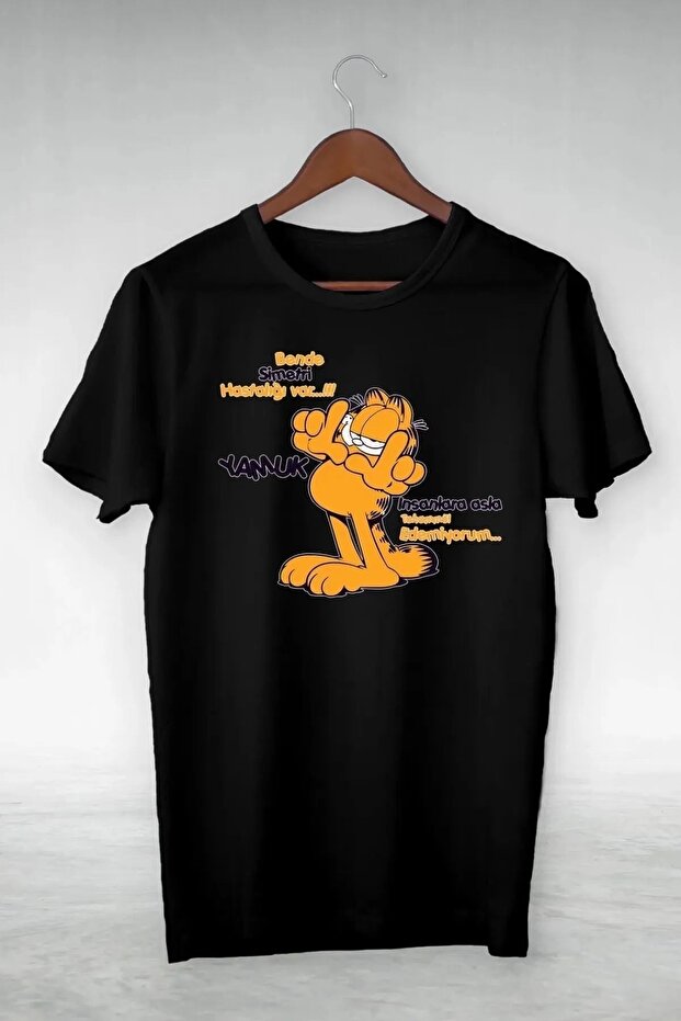 Unisex White Garfield Exotic Printed Oversize Crew Neck T-Shirt