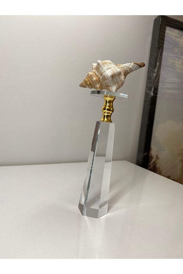 Trapezium Deniz Kabuğu Biblo Kristal Cam Kaide Gold Detay Ev Dekorasyon Objesi - 2