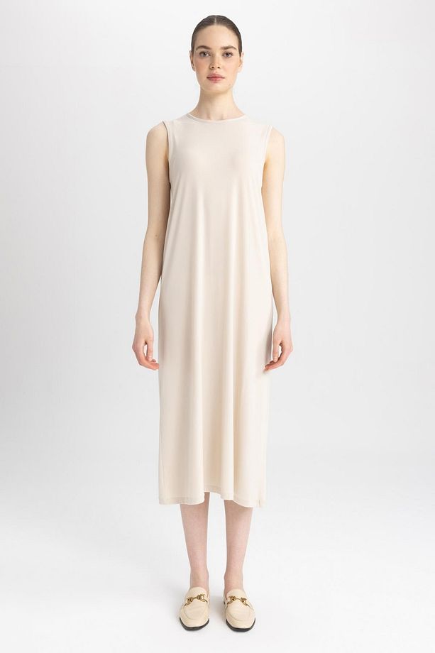 Regular Fit Kolsuz Midi Elbise - 1