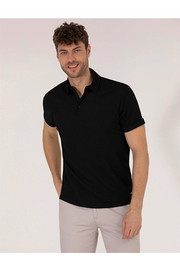 Black Slim Fit Polo Neck T-shirt