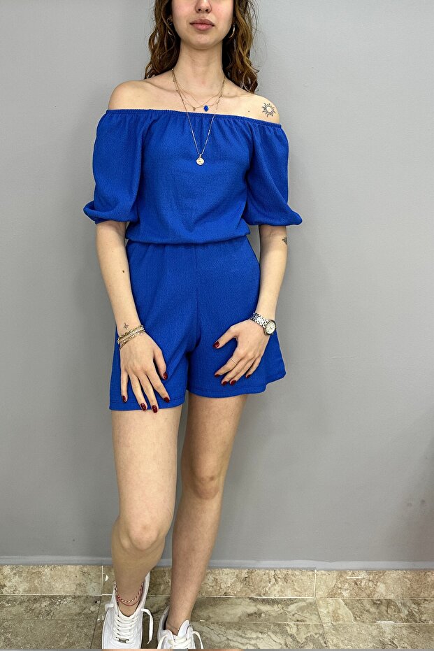 Şort Tulum Kısa Kol Saks Mavi - 1