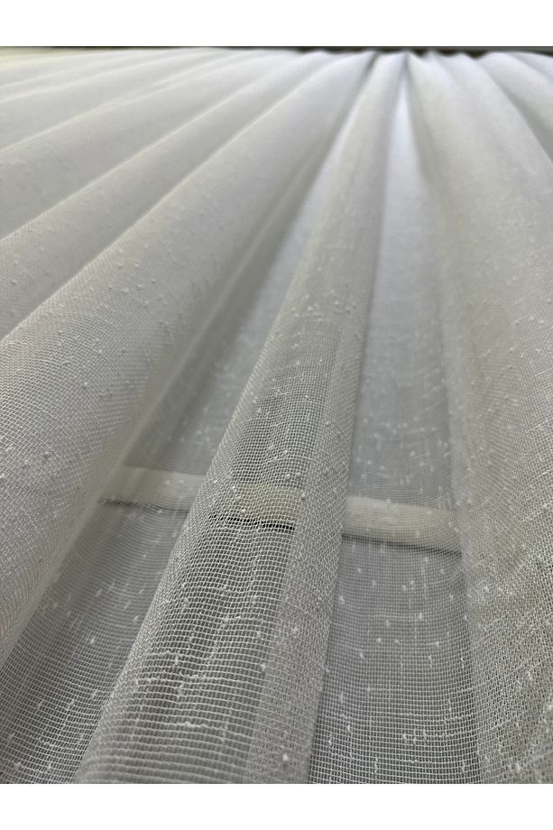 Tül | Keten Görünüm | Beyaz | 1 X 2,5 Pileli | Kornişli | Tek Parça | Hazır - 3