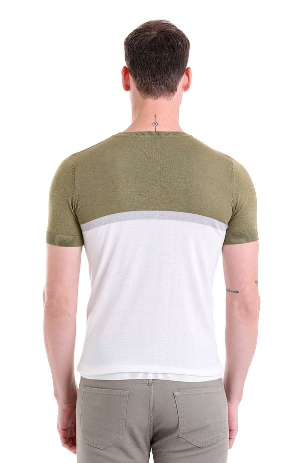 Yeşil Regular Fit Desenli Bisiklet Yaka Triko Tişört - 6