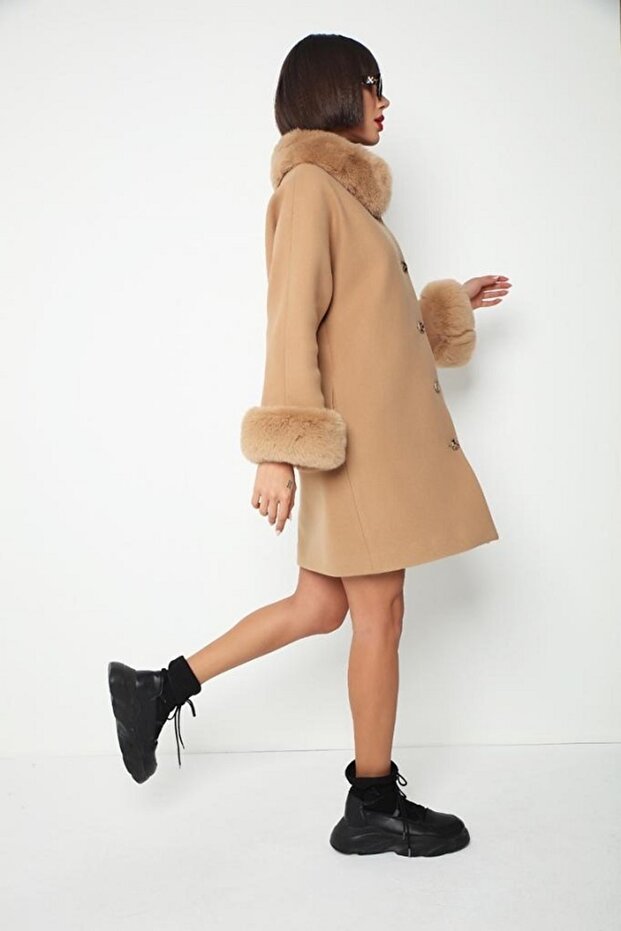 Camel Fur Coat with Stamps