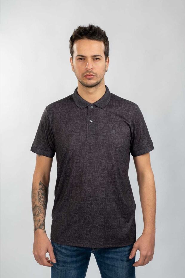 Black Color Polo Neck Digital Printed T-shirt