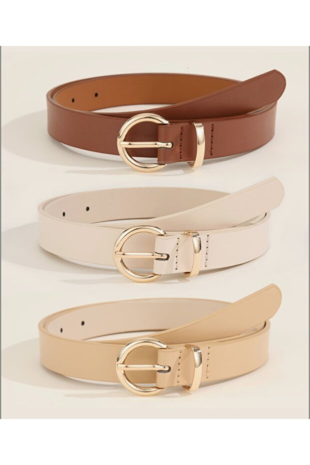 Set of 3 Belts Standard Size Tan White Beige