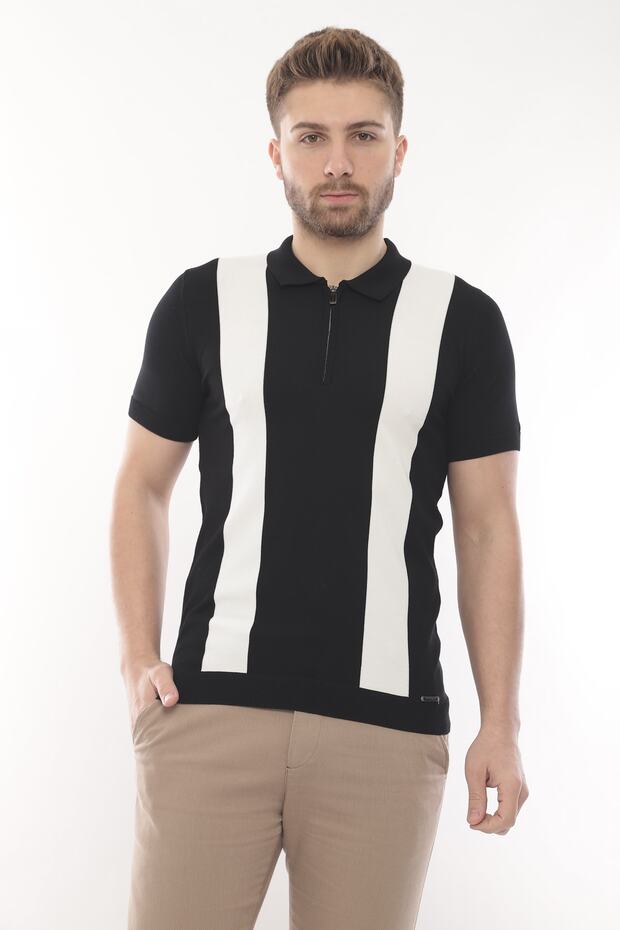 T-Shirt Short Sleeve Knitwear Polo Collar Zippered