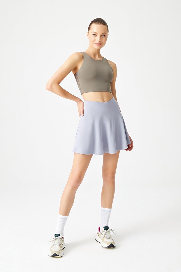 Szara 2-warstwowa plisowana spódnica do tenisa - Spódnica sportowa Spódnica do tenisa2 - 1