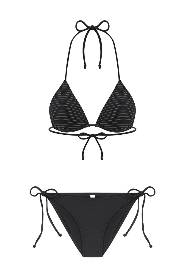 Striped Black Triangle Bikini Set