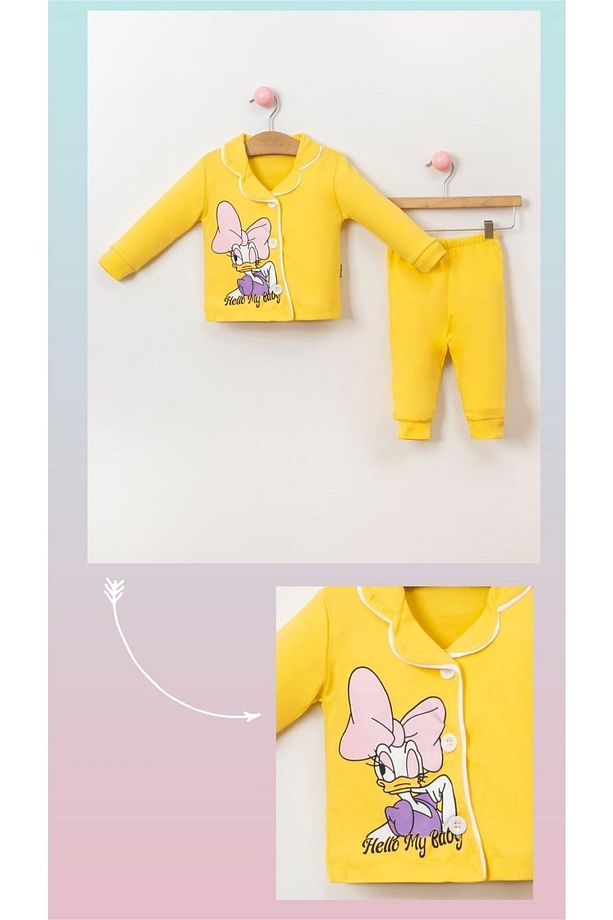 Kız Bebek Daisy Duck Baskılı Önden Düğmeli Pijama Takımı ,alt Üst Gecelik Takımı (6-18 Ay) - 2