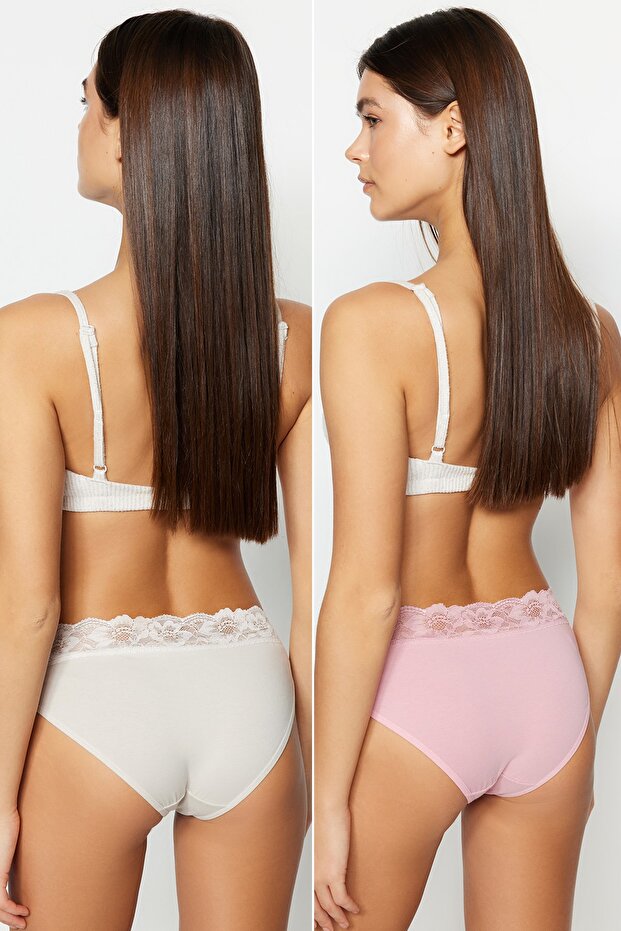 Ecru-pink 2er-Pack klassische Baumwoll-Slips mit Spitzendetail THMSS23KU00023 - 2