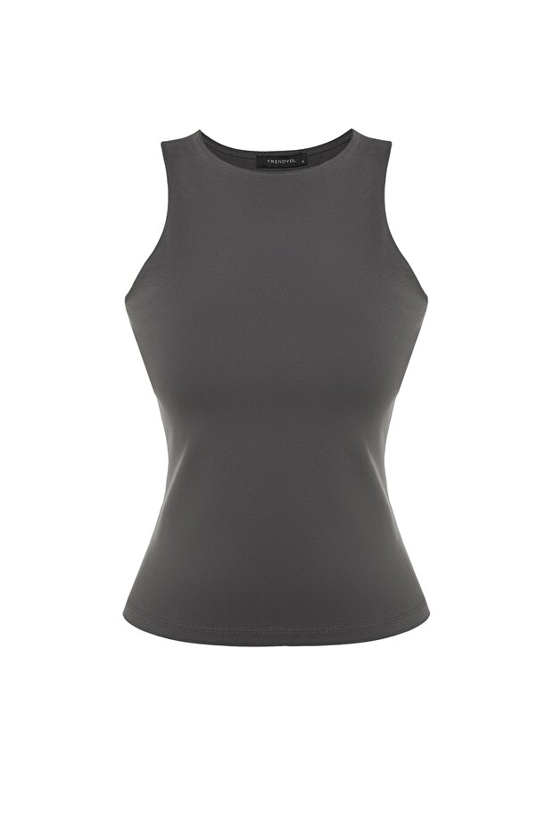 Antrasit Pamuklu Halter Yaka Fitted/Vücuda Oturan Esnek Örme Atlet TWOSS23AL00069 - 7