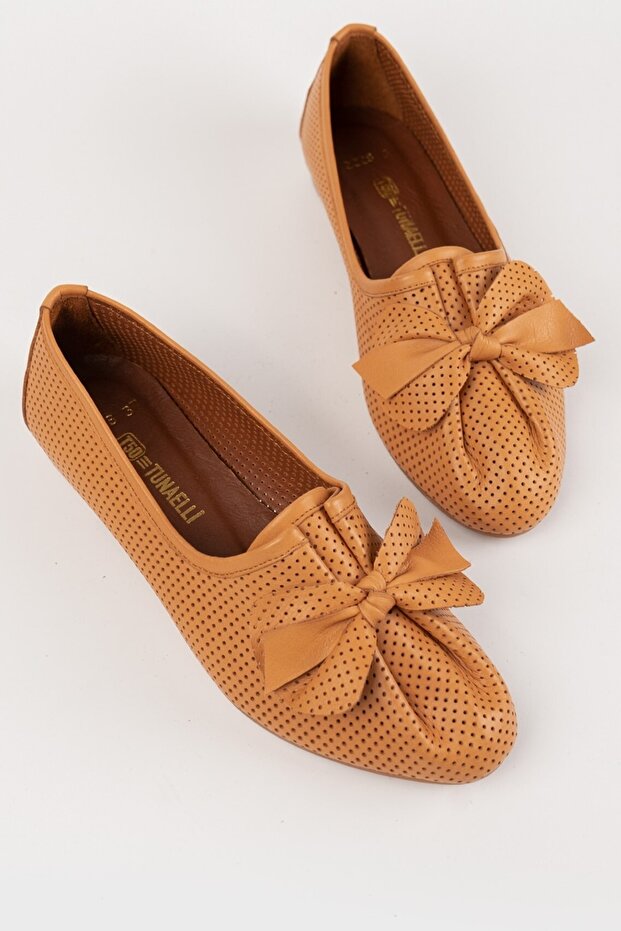 Women's Tan Genuine Leather Ballerinas, Size 35-41-42