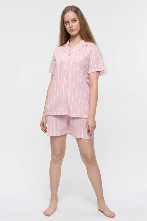 Combed Cotton Front Buttoned Short Sleeve Shorts Set