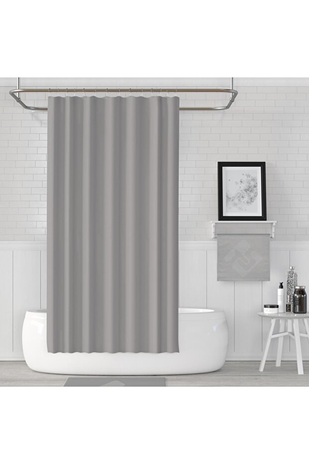 Gray Bathroom Curtain 1x120x200 Single Wing Gray Shower Curtain with Ring Gift 0010