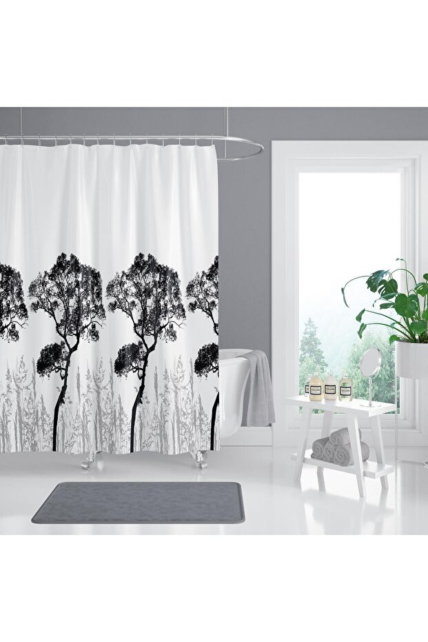 Bathroom Curtain 1x240x200 Single Wing Shower Curtain with Ring Gift 3391