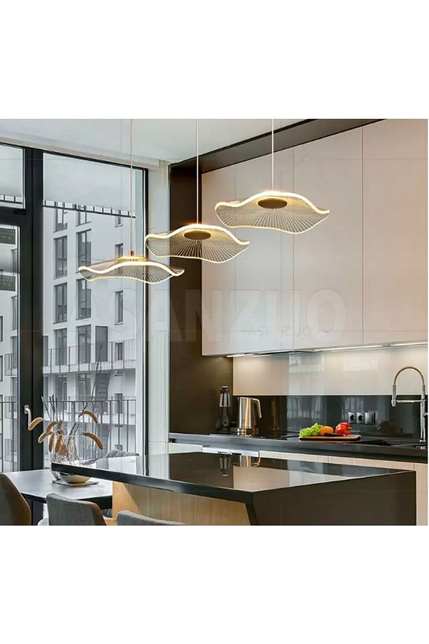 Luxury Exclusive Üçlü Sıralı Sarkıt Led Avize Jellyfish Gold Sarı Ledli Avize - 3